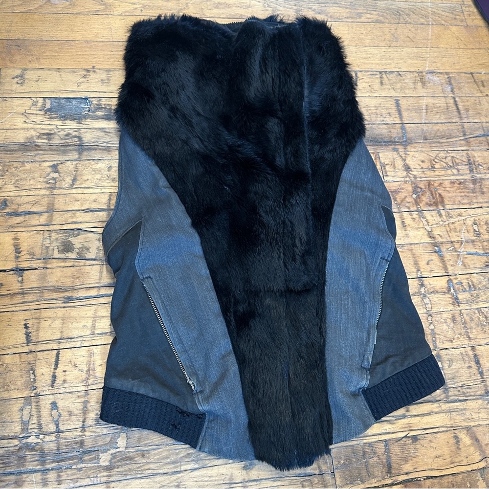 Helmut Lang Rabbit Fur and Denim Vest